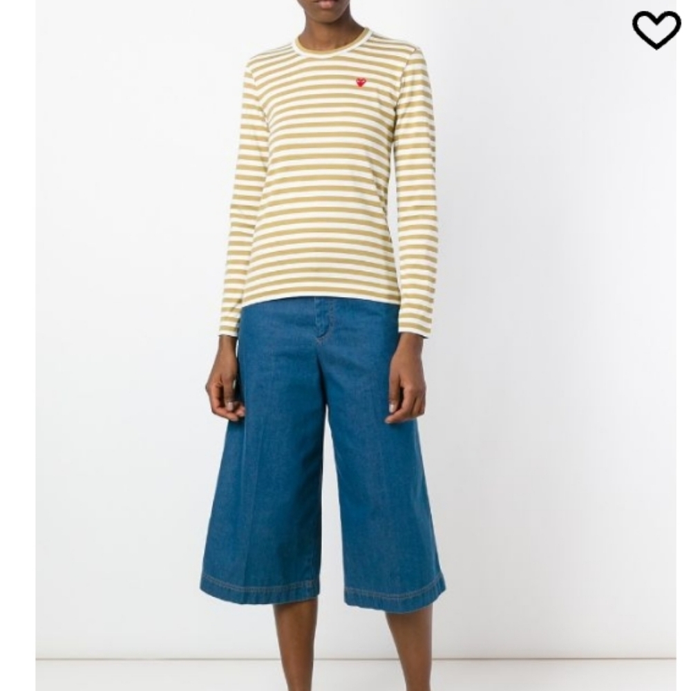 Comme Des Garcons Play Stripe Top Heart Patch Olive Small